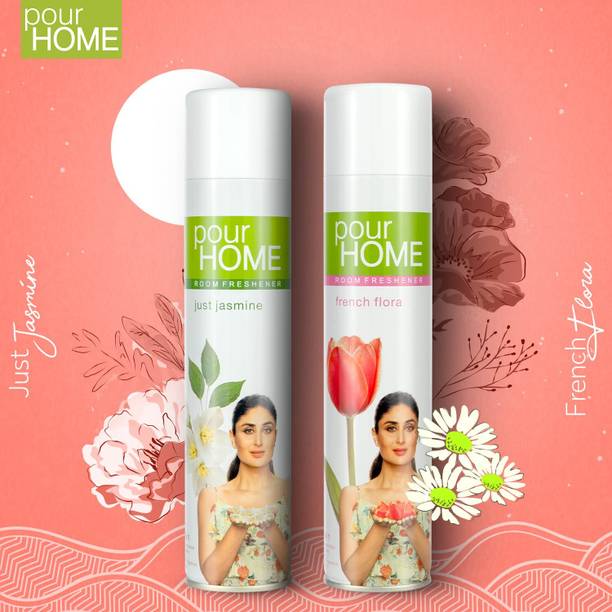 POUR HOME Just Jasmine & French Flora Room Air Freshener Spray Each (Pack of 2) Spray Just Jasmine & French Flora Room Air Freshener Spray -270ML Each (Pack of 2)