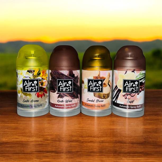 Air first EXOTIC AROMA, CAFET, OUDH, SANDAL , REFILL PACK OF 4 PCS ALL TYPES MACHINES Automatic Spray AIR FRESHNER REFILL FOR AUTOMATIC SPRAY MACHINE PACK OF 4 PCS