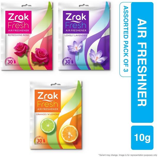 Zrak Fresh Oranges'N'Lemons, Lovely Lavender, Refreshing Rose Car Freshener Blocks Pocket Air Feshener - Assorted mix | Car, Bathroom and Toilet freshener (10g x 3)