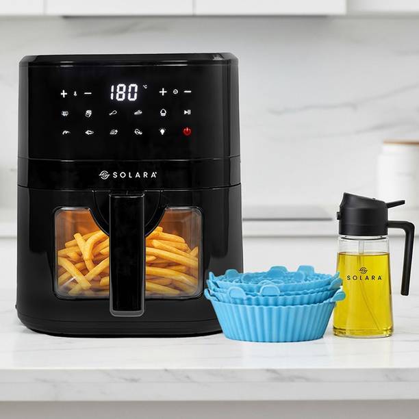 Solara SOL-AF-124-SIL-BAS-P6-SPY-101 Air Fryer See Through with 500ml 2-in-1 Glass Oil Sprayer, Set of 6 Silicone Basket Air Fryer