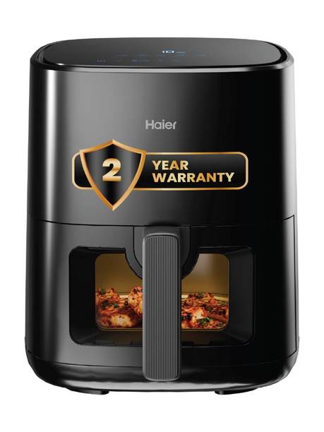 Haier HAF-D503B Digital Display & Touch Control, 1500 Watt, 12 Preset Recipe, Glass Window with Inbuilt Light, 3D Hot Air Baking, Upto 80% Less Oil Usage Air Fryer