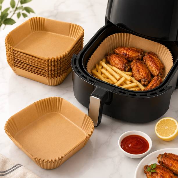 Nicovo Air Fryer Paper Liners Disposable – 100 Pcs Non-Stick Parchment Paper Sheets Air Fryer