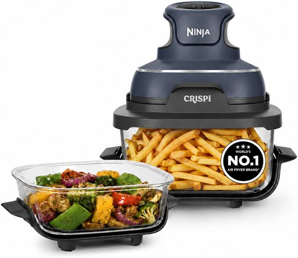 Ninja FN101INGY Crispi 1700W CleanCrisp Glass Air Fryer 1.4L & 3.8L containers, Microwave, Freezer and Dishwasher Safe, Non-Toxic Glass Portable Cooking System Air Fryer