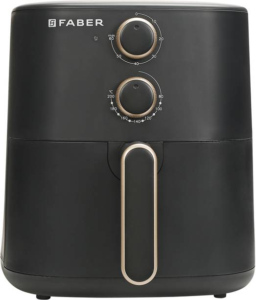FABER FAF 6.0 DLX BK 1500W, Fry, Roast, Grill, Bake, Aesthetic Look, Swirl Cooking, Cool Touch Handle, 85% Reduced Oil Usage, Auto Shut Off, BPA Free, Compact Sleek Design, Manual Control, Non-Stick Pan Air Fryer