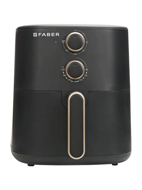 FABER FAF 6.0 DLX BK 1500W, Fry, Roast, Grill, Bake, Aesthetic Look, Swirl Cooking, Cool Touch Handle, 85% Reduced Oil Usage, Auto Shut Off, BPA Free, Compact Sleek Design, Manual Control, Non-Stick Pan Air Fryer