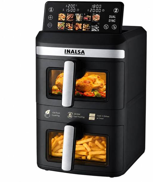 Inalsa Nutri Fry DuoSlim | Dual Basket |2800W|14L Double Basket (7L+7L) Large Capacity Air Fryer