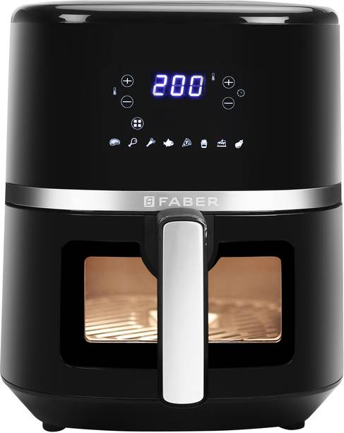 FABER FAF 6.0L VW BK 1500W, Fry, Roast, Grill, Bake, Digital Display, Viewing Window, Aesthetic Look, Swirl Cooking, Cool Touch Handle, 85% Reduced Oil Usage, Auto Shut Off, BPA Free, Compact Sleek Design, Manual Control, Non-Stick Pan Air Fryer