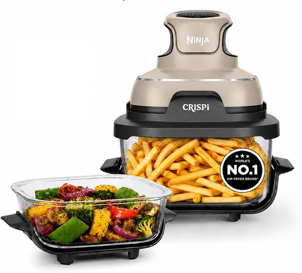 Ninja Crispi FN101INSD 1700W CleanCrisp Glass Air Fryer 1.4L & 3.8L containers, Microwave, Freezer and Dishwasher Safe, Non-Toxic Glass Portable Cooking System Air Fryer