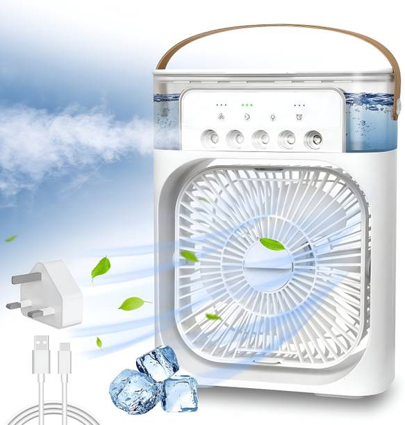 Saksha Trader Mini Rechargeable USB Fan With Mist Spray With LED Light Mini AC for Office Home Mini Rechargeable USB Fan With Mist Spray With LED Light Mini AC for Office Home USB Air Cooler