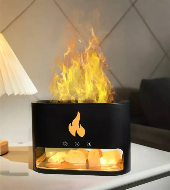QAWACHH Hot Crystal Salt Stone Color Atmosphere Lamp 3D Simulation Flame Humidifier Portable Room Air Purifier