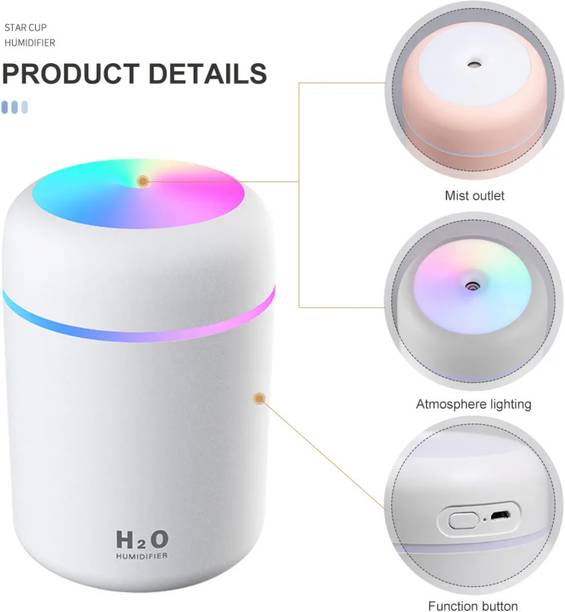 Niloni Global Room H2O Portable USB Humidifier 300ml with Colorful LED Light | Silent Mist Maker Humidifier