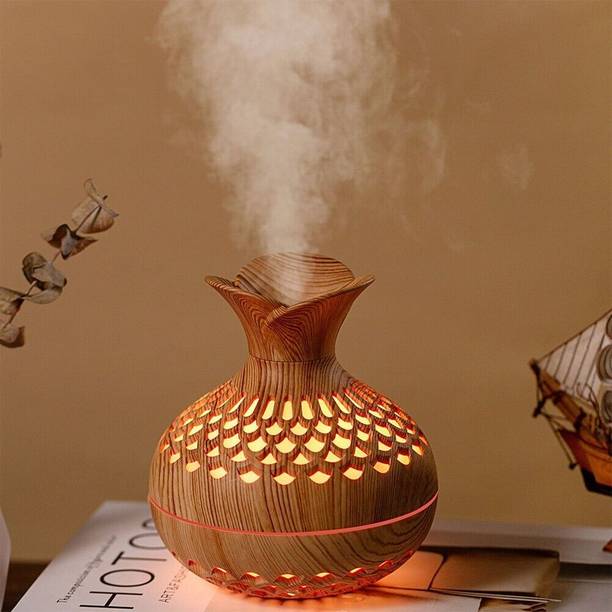 vastraveda Wood Grain Flower Design Cool Mist Humidifier with LED Light for Home & Office Portable Room Air Purifier