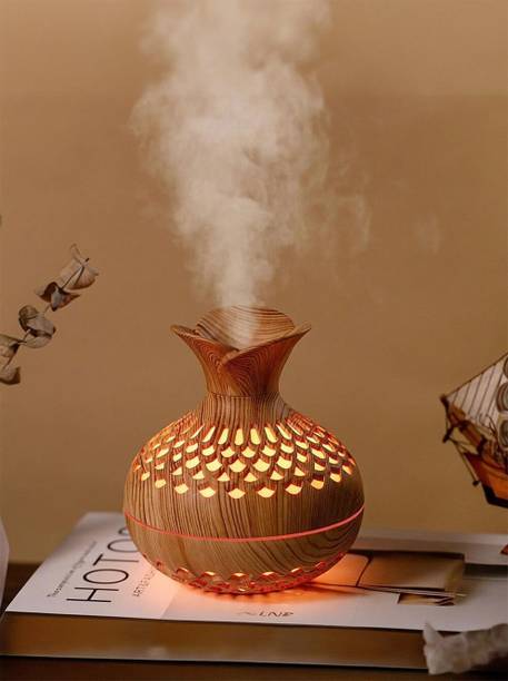 vastraveda Wood Grain Flower Design Cool Mist Humidifier with LED Light for Home & Office Portable Room Air Purifier