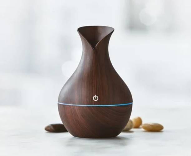 Eewe Vase-Shaped USB Diffuser | Wood Grain Cool Mist & LED Light Design Portable Room Air Purifier