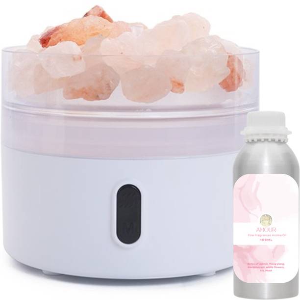 Divine Aroma White Ultrasonic Aroma Diffuser-USB & Amour Aroma Oil 100ml For Home Fragrance Portable Room Air Purifier