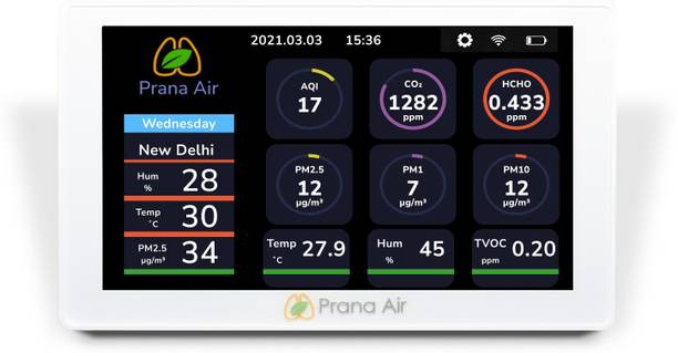 Prana Air Sensible+ Indoor Air Quality Monitor PM2.5, CO, CO2, TVOC, HCHO, Temp, With 7" Touch Screen, WiFi & Mobile App Enabled Air Quality Meter