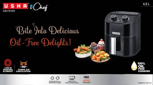 Usha Air Fryer 4.5L 10 in 1 Functions Baking, Roasting, Grilling, Thawing Airfryer Grill Pan