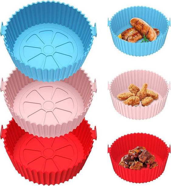 Ipsit 3 Pcs Round Silicon Reusable, Non-stick Airfryer Tray