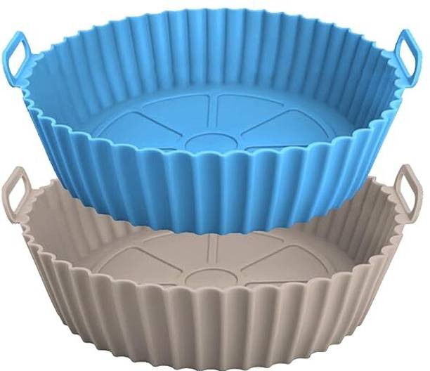 Kaito 2 Blue And Gray Easy Clean Silicone Basket for Air Frying Airfryer Tray