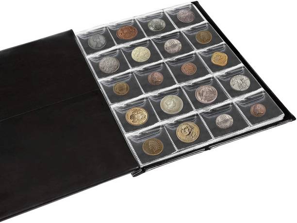 Ang Money Pocket Storage Coin leather Book 240 Holders Collection Trasnsparent black Album