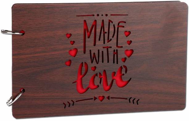 Gudki Scrapbook Photo Album, Made With Love, 10 inch X 7 inch Size, 30 Black Paper Sheets, 2 Metal Binding Rings Album
