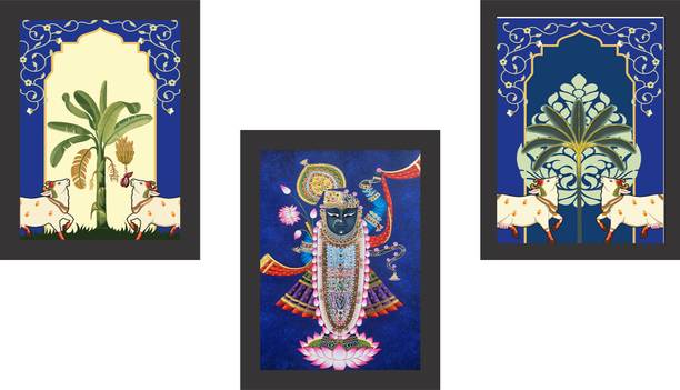 Decor Smart Spiritual Krishna Pichwai Wall Painting Set of 3 Frames Decor (PFDS_3PCS_1626B) NA 13 inch x 10 inch Painting