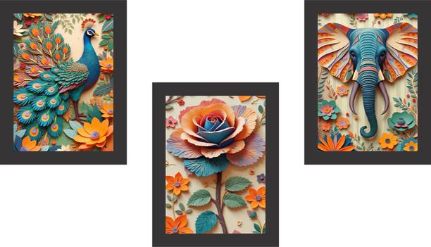 Decor Smart 3D Paper Cut Wall Painting Set of 3 Frames Home Decor (PFDS_3PCS_1539B) NA 13 inch x 10 inch Painting
