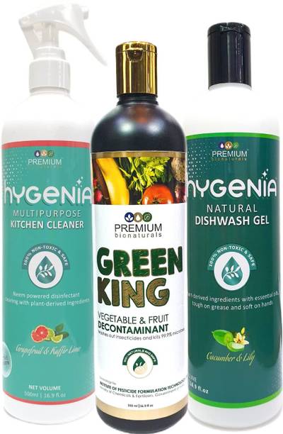 Premium Bionaturals Kitchen Essentials Combo Pack of 3 Cleaner, Veg Wash & Dishwash