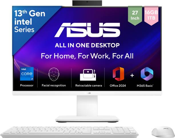 ASUS V400 AiO Series V470VA-KWPE006WS, All in One Desktop, 13th Gen Core i7 (16 GB DDR5/1 TB SSD/Windows 11 Home/27 Inch Screen/V470VA-KWPE006WS) with MS Office