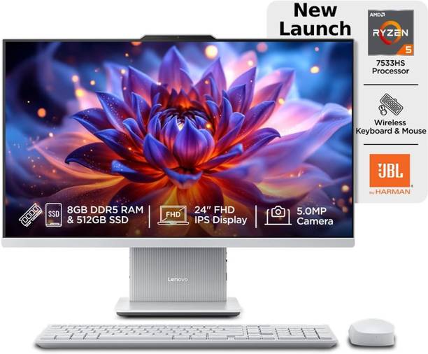 Lenovo IdeaCentre AIO Ryzen 5 (8 GB DDR5/512 GB SSD/Windows 11 Home/23.8 Inch Screen/IdeaCentre AIO) with MS Office