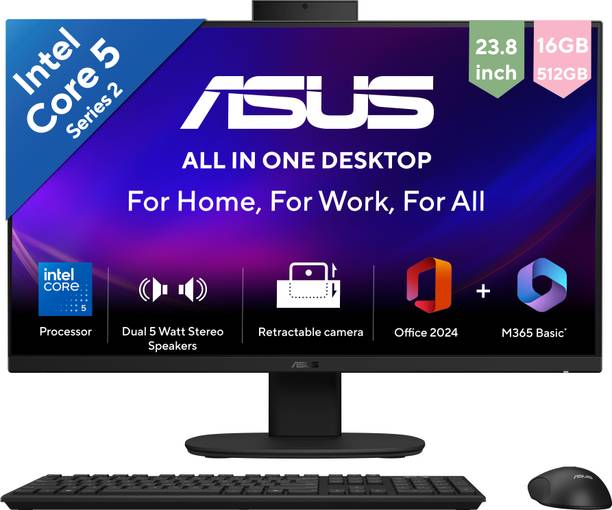 ASUS AiO V400 Series,(2026) with Office 2024 + M365 Basic* , (i5 14th Gen) Core 5 (16 GB DDR5/512 GB SSD/Windows 11 Home/23.8 Inch Screen/V440VA-KBC5002WS)