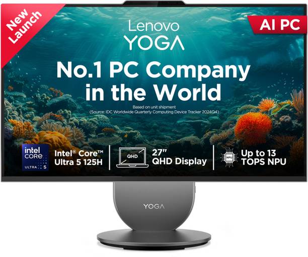 Lenovo Yoga AIO QHD IPS Core Ultra 5 (16 GB LPDDR5X/1 TB SSD/Windows 11 Home/27 Inch Screen/Yoga AIO) with MS Office