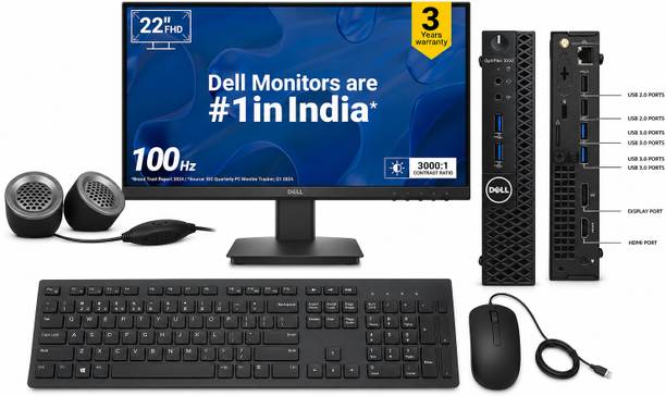 DELL mini pc intel Core i5 (7th Gen) (8 GB DDR4/256 GB SSD/Windows 11 Home/22 Inch Screen/i5-7th gen 3050 mini pc kb216 &ms116 keyboard mouse zebronic pulto speaker) with MS Office
