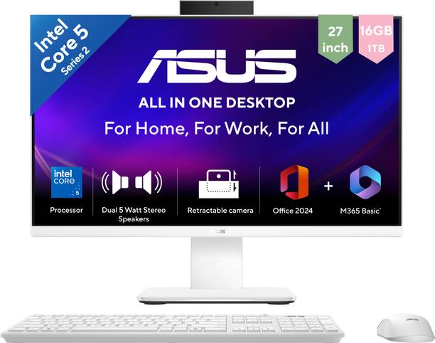 ASUS AiO V400 Series,(2026) with Office 2024 + M365 Basic*, (i5 14th Gen) Core 5 (16 GB DDR5/1 TB SSD/Windows 11 Home/27 Inch Screen/V470VA-KWC5004WS)