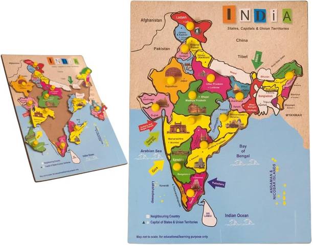 ZUNBELLA Wooden India Map Puzzle for Kids with States, Capitals & Monuments