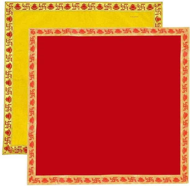 Tapoday ( 20 x 20 Inch ) Red&Yellow Velvet Pooja Aasan Cloth / Chowki Assan Kapda Altar Cloth