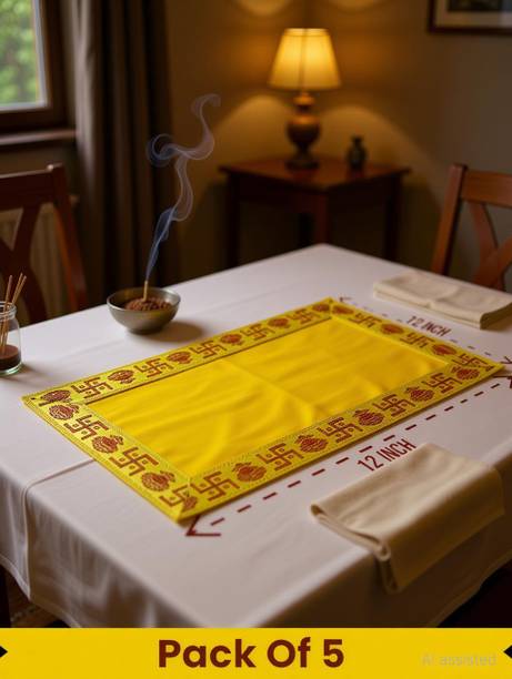 Tapoday ( 7 x 12 Inch ) Yellow Velvet Pooja Aasan Cloth / Chowki Assan Kapda Altar Cloth
