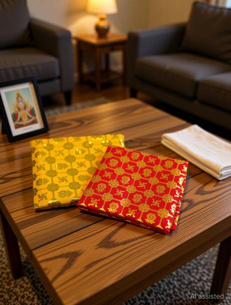 Tapoday (1MTR ) Long Length Red Print Pooja Aasan Cloth / Chowki Aasan Kapda Altar Cloth