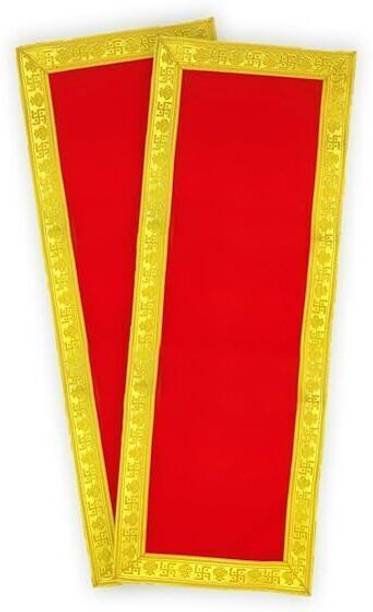 mokko Red Velvet Pooja Aasan ( Size 10” x 30” Inch ) |Chowki Kapda For Home Temple Altar Cloth