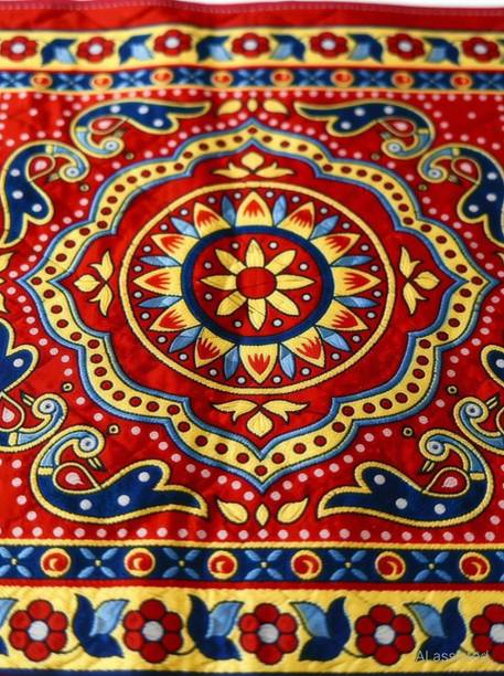 LETNIX Bhakti Lehar Designer Red Velvet Cloth for Puja / Pooja Aasan Kapda / Embroidered Chawki Assan Altar Puja Cloth for Home Mandir, Temple, God & Goddess Ashan ( Size: 15" x 15" Inches ) Altar Cloth Altar Cloth