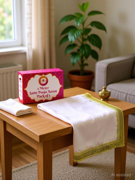 Bhakti Lehar ( Size: 1 Meter ) White Silk Satin Pooja Altar Cloth for Mandir | Diwali Pooja Satin Altar Cloth Mat for Puja Table, God Chowki Aasan, Temple, Mandir and Multipurpose Use Altar Cloth