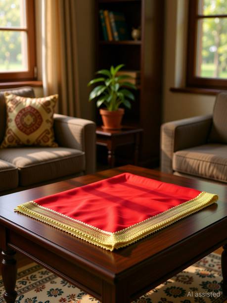 Bhakti Lehar ( Size: 1 Meter ) Red Silk Satin Pooja Altar Cloth for Mandir | Diwali Pooja Satin Altar Cloth Mat for Puja Table, God Chowki Aasan, Temple, Mandir and Multipurpose Use Altar Cloth