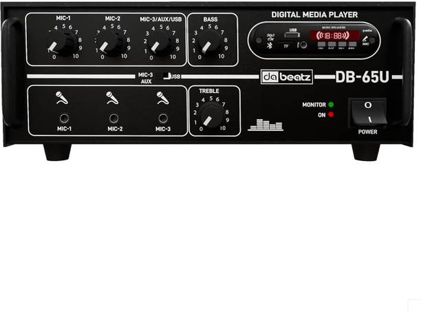 Da.Beatz. 65W PA Mixer Amplifier Bluetooth USB 3 Mic DJ Karaoke Speaker Output 65 W AV Power Amplifier