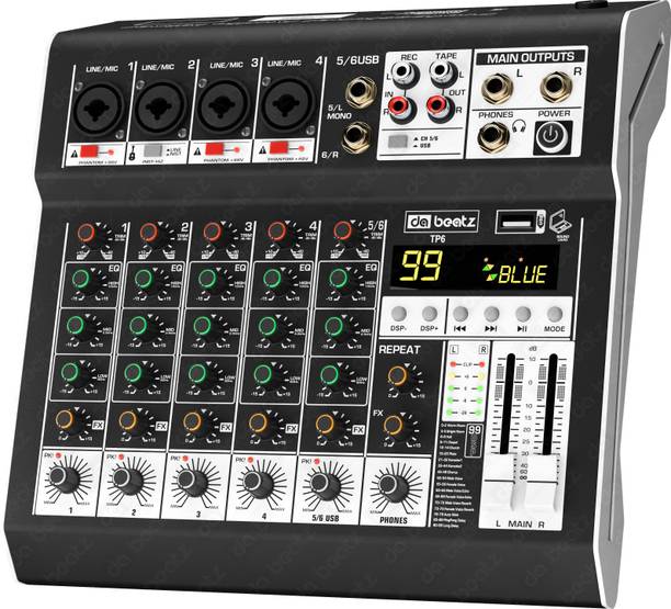 Da.Beatz. 6 Channel TP-6M Audio Mixer XLR/TRS USB BT 48V Phantom 99 DSP FX Aux Output 220 W AV Control Receiver