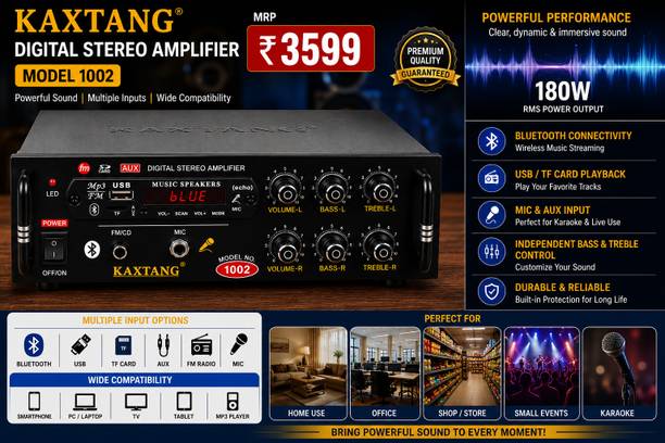 KAXTANG DJ hit of 1002 Full Black Digital Stereo With BT/ USB/ SD-Card /FM /AUX 5000 W AV Power Amplifier