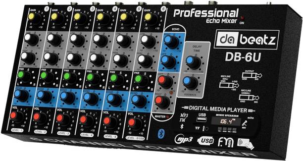 Da.Beatz. 6-Channel Professional mixer DB-6U Digital Sound Mixer & Audio Interface USB,BT 220 W AV Control Receiver