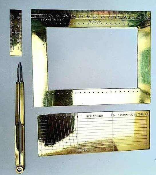 Sanahill PATWARI Area Comb & Diagonal Scale KIT of 1/4000 Marking (4 Items Combo) Brass Analytical Scale