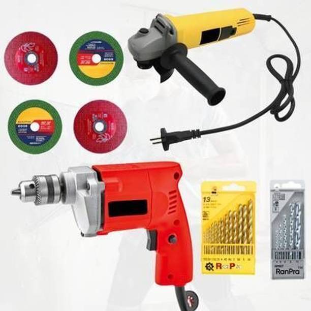 RanPra 4" ANGLE GRINDER | 10MM DRILL MACHINE| 4 CUTTING WHEEL| 13PCS & 5PCS DRILL BIT | Angle Grinder
