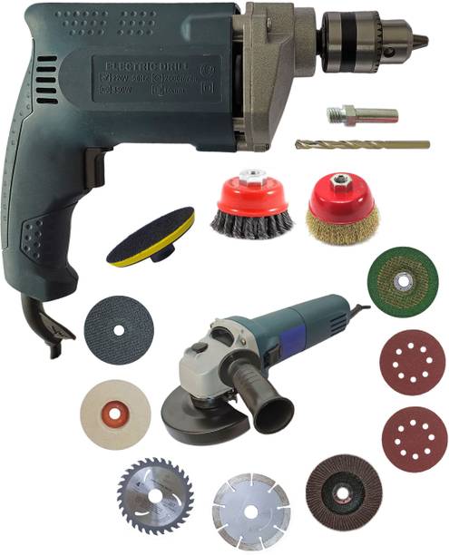 DUMDAAR 900W Angle grinder machine & 10mm Drill machine 11pc wheel 1pc Masonry 1pc Bolt Angle Grinder