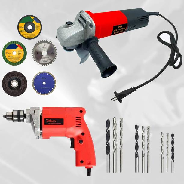 Hillgrove HGCM968M3 4"inch Angle Grinder with 10mm Power Drill Machine and 5Pcs Wheels Angle Grinder
